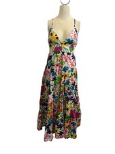 J.Crew Floral Print Cotton Poplin Dress Button Up Vibrant Garden Tiered XS EUC