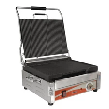 Omcan USA 19936 Single Sandwich Panini Grill w/ 15" x 12" Grooved Plates, 120V