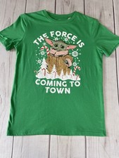 Star Wars Youth XL Yoda The Force is Coming to Town Green Tshirt