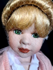 PEGGY SUE Rock-n'Roll #12339 Porcelain Doll 18" Felt Skirt Pink Sweater EUC READ