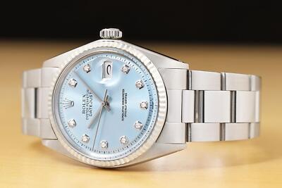 ROLEX MENS DATEJUST 1601 ICE BLUE DIAMOND DIAL 18K WHITE GOLD