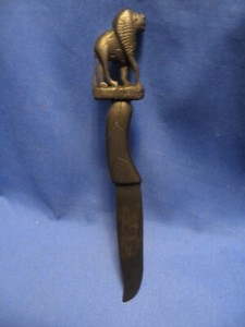 Vintage Africa Ebony Wood Tribal Carving Hand Carved Lion Knife Solid Ebony