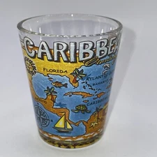Caribbean Cruising Shot Glass Souvenir Island Glass Cruise Sun Collectible 2.25”
