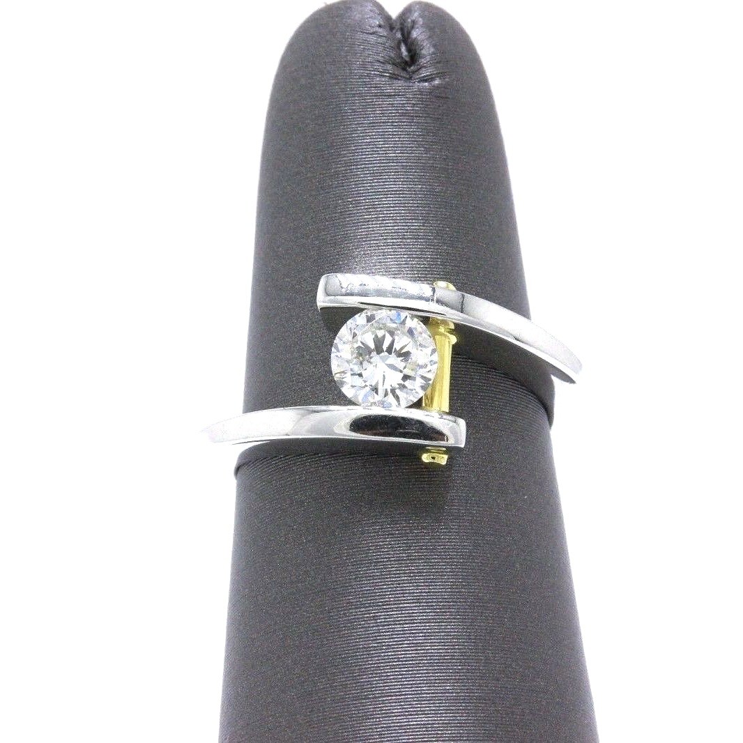 Tension Set Round Diamond Engagement Ring Platinum & 18k Yellow
