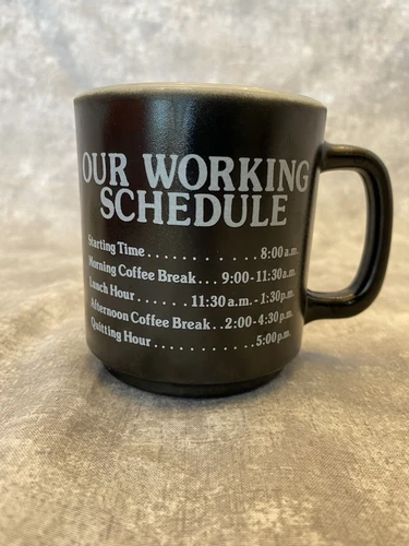 Coffee Cup Vintage Glasbake Milk Glass Work Schedule Funny Black