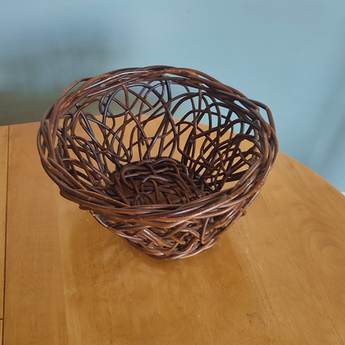 Vintage Willow Wicker Basket - Handmade Natural Décor Dark Wood Wooden Storage - Picture 4 of 10