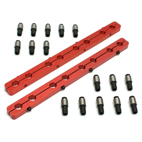 Chevy SBC 350 Rocker Stud Girdle Kit Red With 7/16" Polylock Nuts - Picture 2 of 3
