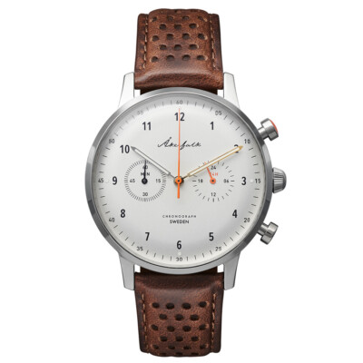 Akerfalk Chronograph Hybrid Mechanische Quarz Braun Weiß Leder