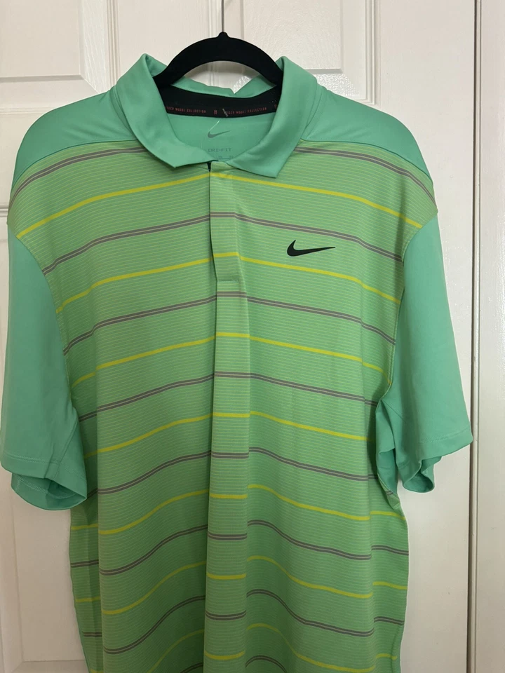Nike Tiger Woods Men XL Dri-FIT ADV Stripe Golf Polo Green/Black/Pink DR5318-363 - Image 3 of 4