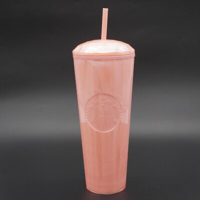 Starbucks 2021 Pink Marble Pearl Tumbler Dome Top With Straw 24oz Venti