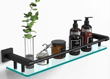 Glass Shelf for Bathroom 20IN Rectangular Stainless Steel Tempered Glass Modern