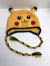 Handmade POKÉMON PIKACHU BEANIE HAT Cap Pigtails Tails Yellow Clean