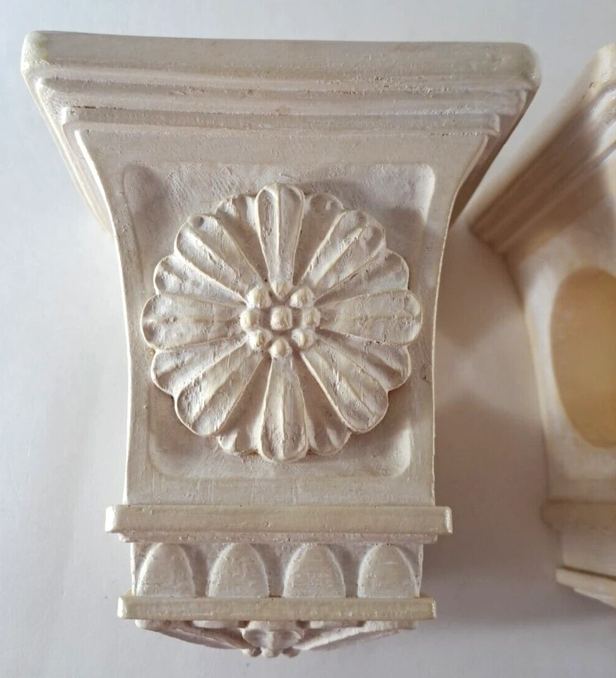 Curtain Drapery Rod End Holder Pair Floral Beige Bracket Cottage French Country - Image 2 of 4