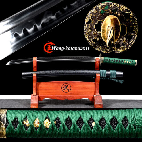 30'' Green Leaves Wakizashi Clay Tempered T10 Japanese Samurai Sword Real Hamon - Photo 1 sur 11