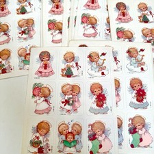 Lot 15 Sheets Angel Christmas Stickers Poinsettia Bird Kitten 1993 Vintage Kids