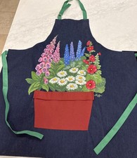 Vintage Liz Lauter Designs Cotton Floral Foxglove Daisies Garden Apron 1995