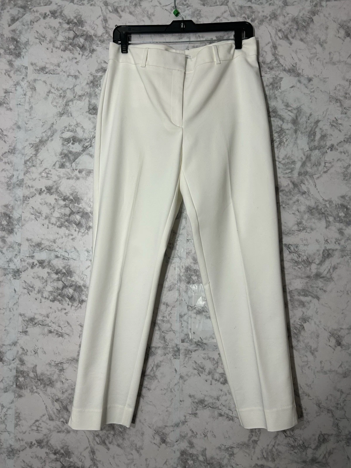 White House Black Market White Trouser Women Sz 8 Straight Leg Flat Front