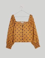 Women's Madewell Corduroy Sweetheart Polka Dot Top Brown Black Size 4