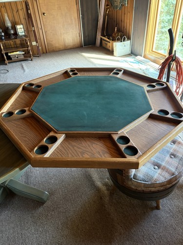 Kestell Oak Poker Table With Whisky Barrel Chairs vintage 