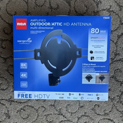 RCA ANT860E Outdoor HDTV Antenna Amplified 80 Mile Range Open Box