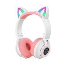 Bluetooth Headphones Girl Kids,Cat Ear LED Light Wireless/Wired Headset,85 dB...