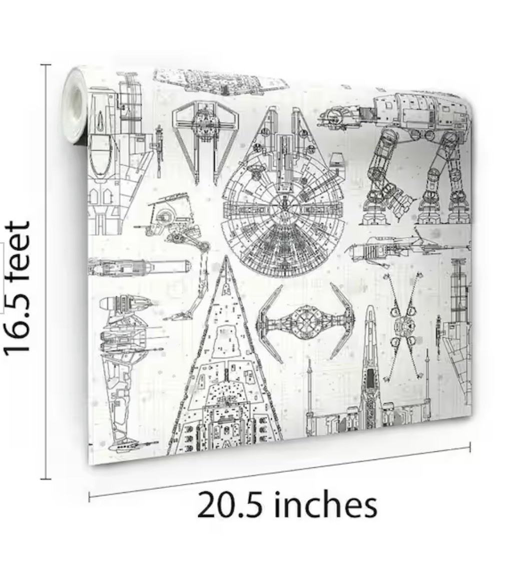 York Wallcoverings RMK11036WP Star Wars Ship Schematic Wallpaper stick & peel