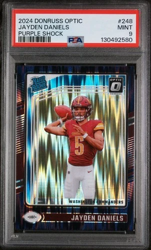 Jayden Daniels - 2024 Panini Donruss Optic PURPLE SHOCK #248 ROOKIE RC PSA 9