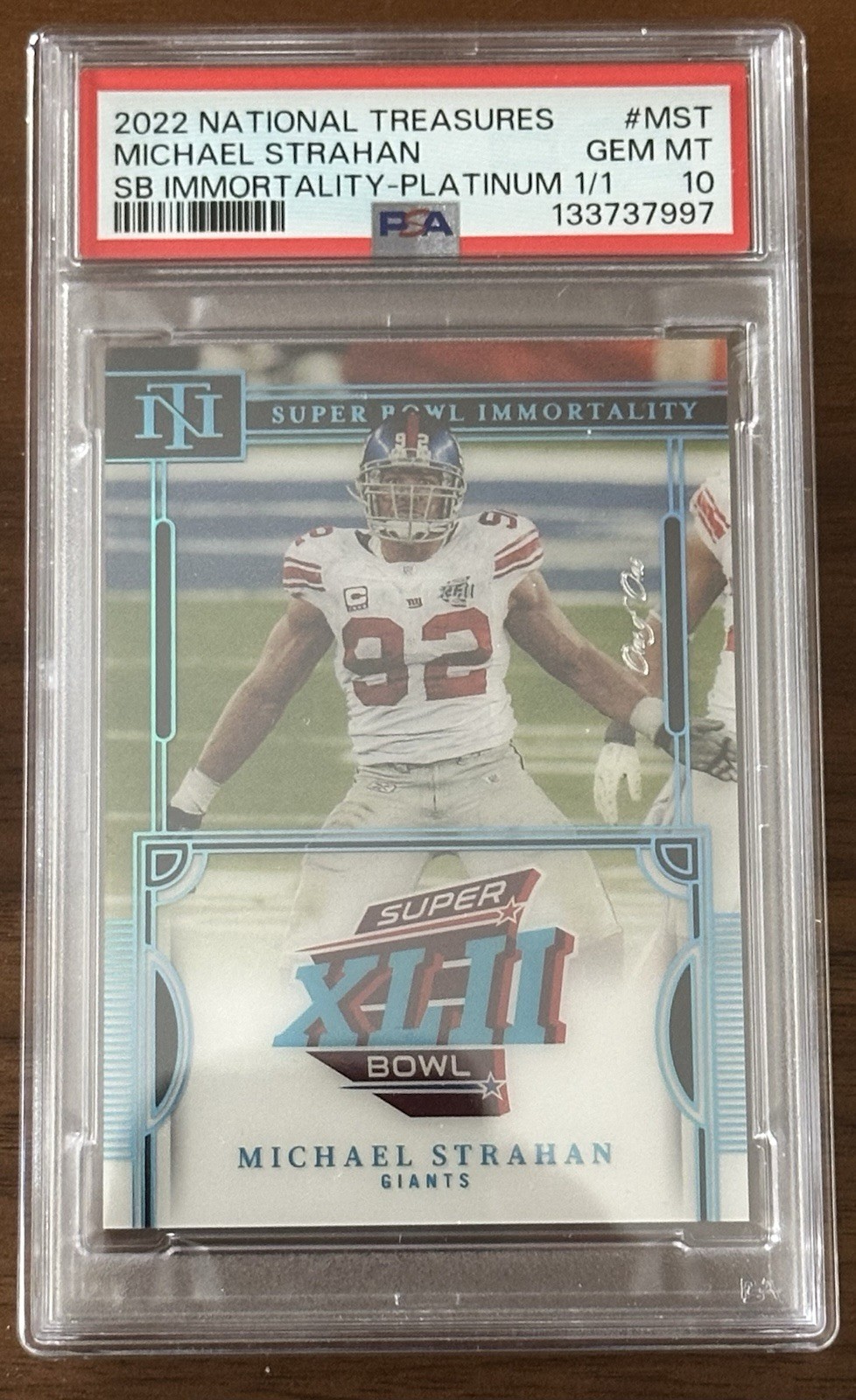 2022 National Treasures Super Bowl Immortality Michael Strahan 1/1 SB-MST PSA 10 view 1