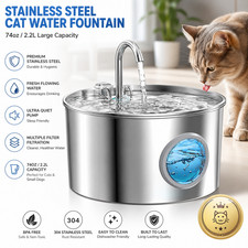 Cat Water Fountain Stainless Steel 74oz Quiet Pet Drinking Bowl Dispenser 2.2L