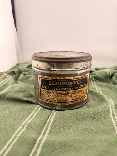 F Charbonnel Paris Lithography Ink Noir Taille Douce Artist Printing Ink Tin Vin
