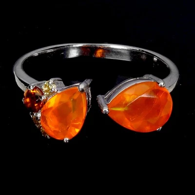 925 Sterlingsilber Ring Orange Opal Pear 8x6mm Saphir Schmuck Größe 7.5 - Bild 1 von 4
