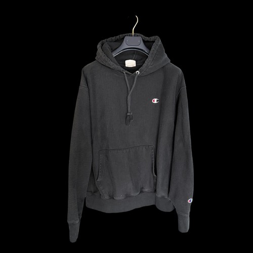 90's Champion Reverse Weave Hoodie XL Black Pullover Sweatshirt Fleece Logo