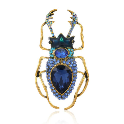 Gold Rhinestone Beetle Brooch Pin Blue Insect Jewelry Bug Pin Summer Beach Gift