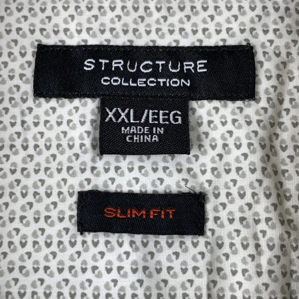 Structure Slim Fit Shirt Men's XXL Green White Abstract Short Sleeve Casual - Image 3 of 4