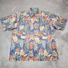 Tori Richard Shirt Mens Large Blue Floral Hawaiian Button Up Cotton Lawn Aloha