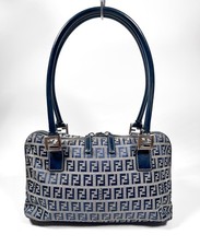 Vintage Fendi Zucca/ Zucchino Canvas Shoulder Handbag in Navy Beige FF Monogram