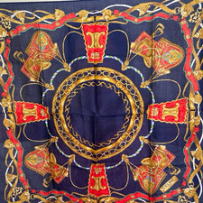 Celine Silk Handkerchief Baroque Chain Print Navy Red Gold Green White with COA