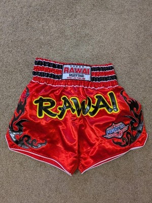 Fighter Shorts Youth Xl Red Muay Thai Rawai Kickboxing Satin Shimmer