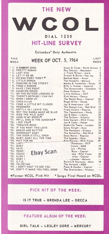 WCOL Columbus OH Top 40 Radio Music Survey 10-5-64