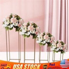 4PCS Gold Flower Stand Rectangular Rack Set For Wedding Table Centerpieces Decor