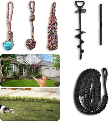 Tether Tug Outdoor Dog Toy with Upgraded Steel Stake & Adjustable Safety Rope..
