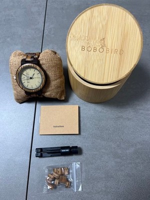 Rare BOBO BIRD Wooden Watch Men's Natural Wood Dial Date New Japan For 14+