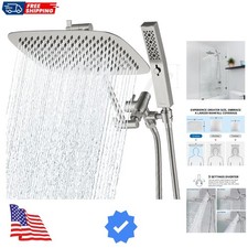 All Metal 12 Inch Dual Square Shower Head with Handheld Spray Combo, Rain Sho...