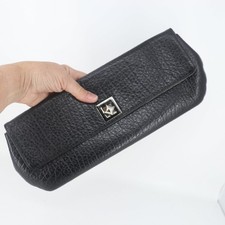 Genuine Leather Clutch Handbag Women Long Wallet Black Deep Grain Credit Cards