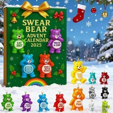 24x Swear Bear Advent Calendar Funny Cute 2D Bear Acrylic Xmas Ornament Gift Set