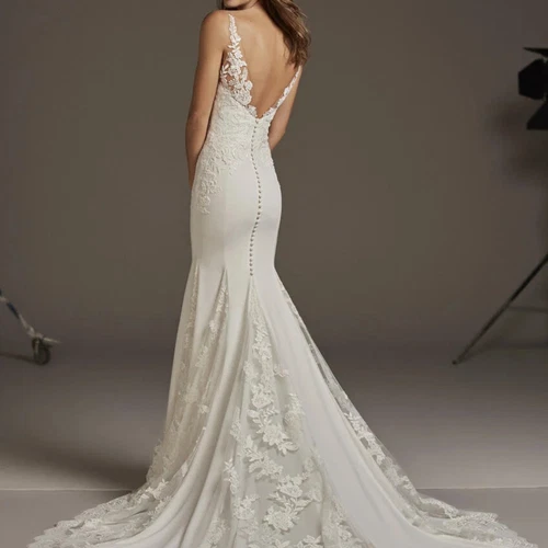 OFF WHITE Abito da sposa Pronovias Andromeda sposa bianco sporco cristallo taglia 2 nuovo con etichette