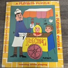 Vtg Playskool 360-23 Ice Cream Man Wood Tray 21 Piece Board Puzzle Inlays New
