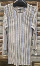 Love Knits Cream/Tan/Blue Striped Crochet Knit Mini Dress Women's XS NWT