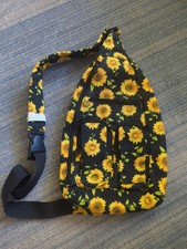 Sunflower Sling Crossbody Backpack Unisex, Black/White/Yellow, Adjustable