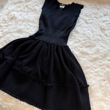 CHANEL Black Knit Dress 36 Lace Coco Buttons Sleeveless Elegant